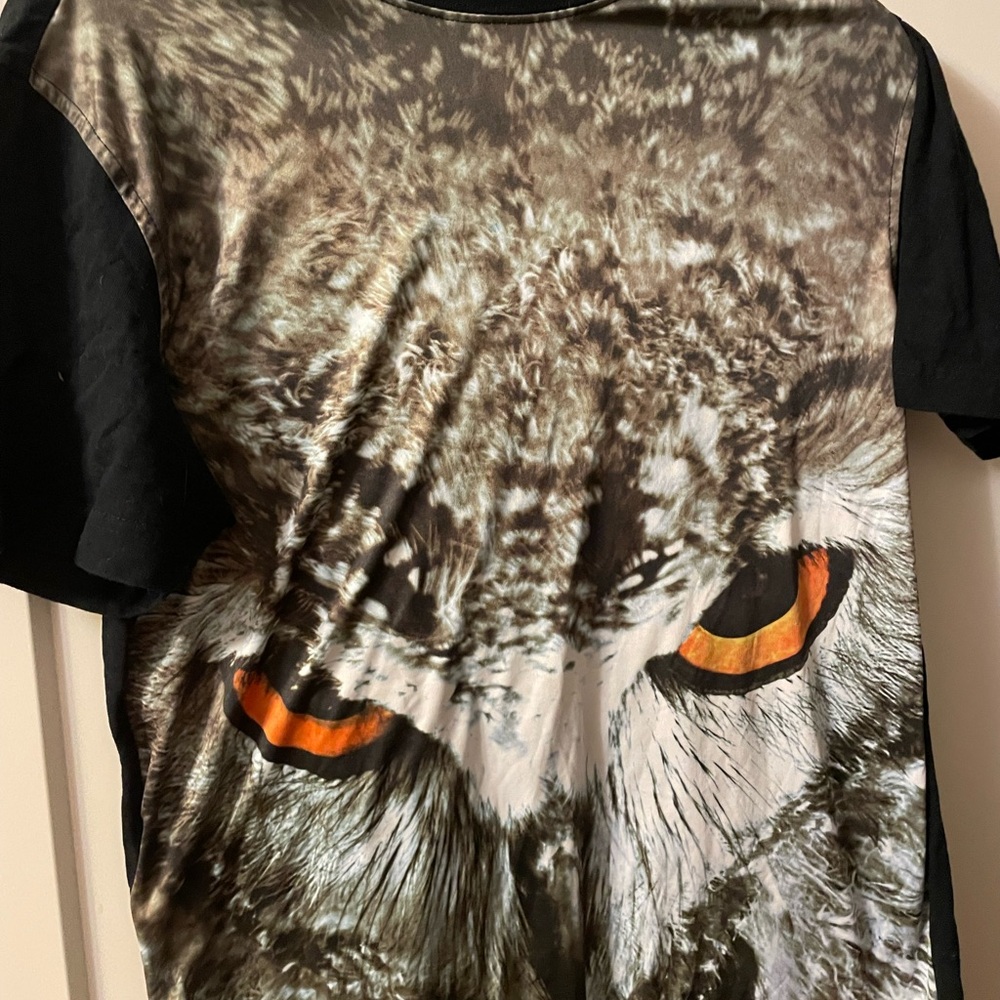 Owl Graphic T-Shirt with Black Sleeves